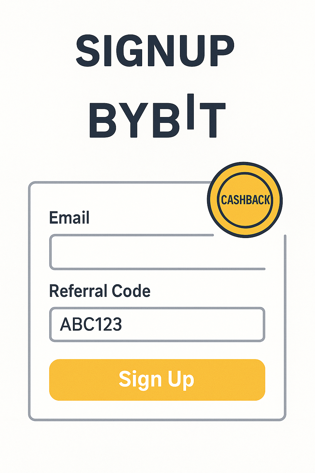 Bybit signup page with referral code filled, cashback icon visible
