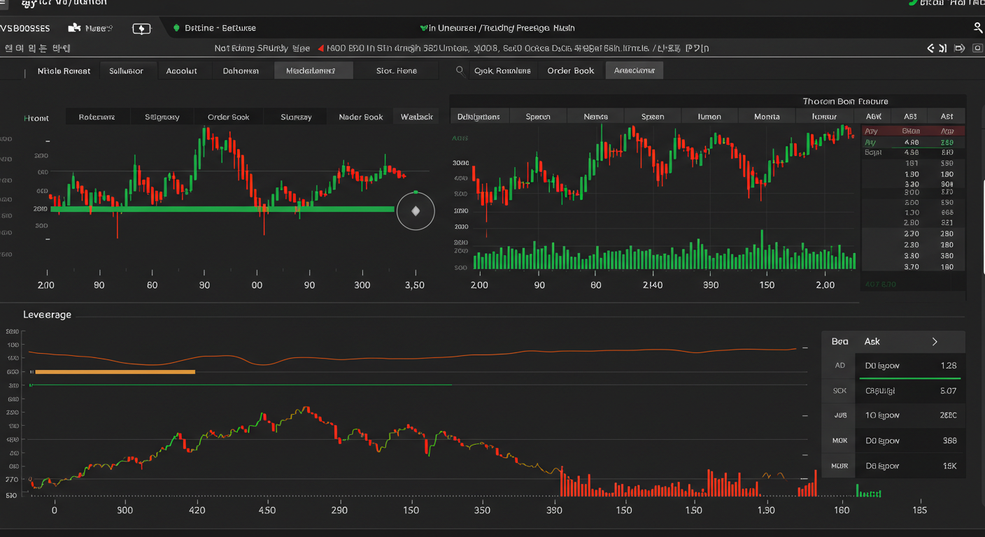 Bybit futures trading interface showing leverage slider and order book, Korean labels, beginner-friendly design