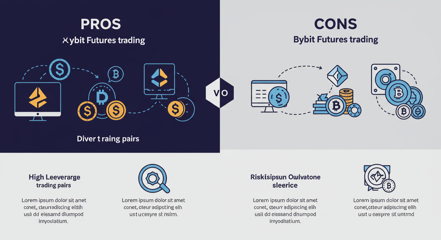 Pros and cons infographic of Bybit futures trading, modern clean crypto design