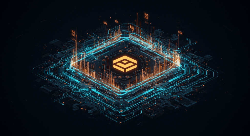 Illustration of crypto margin trading concept with leverage indicators, Bybit logo, futuristic finance style
