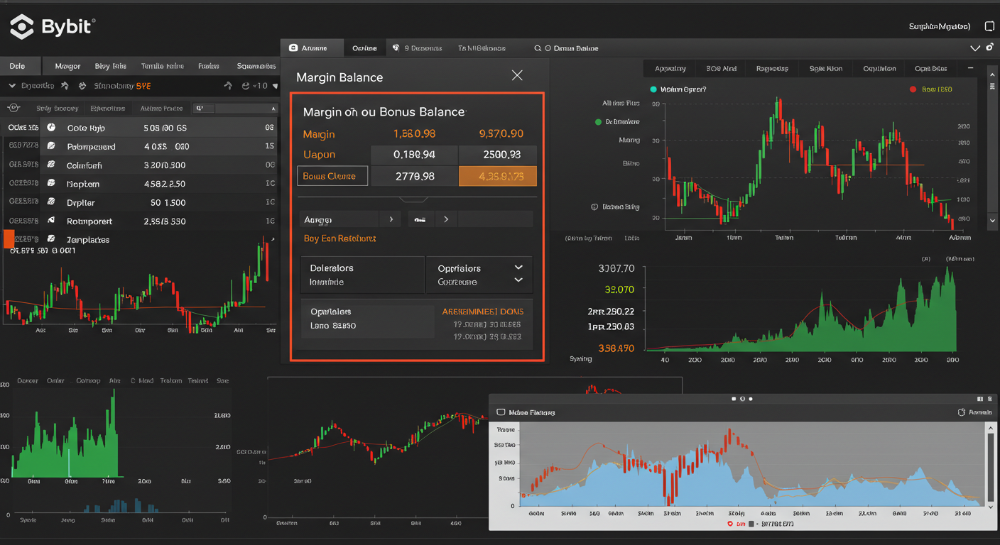 Bybit futures trading screen showing bonus balance applied to margin, Korean interface